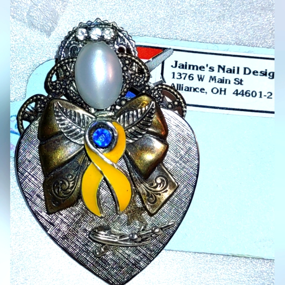 Angelic Miracle, Inspirational, Yellow Ribbon, Blue Stone, Aircraft Angel Brooch